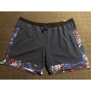 Athletic Works Mens‎ Navy Blue Red White Tropical Print Athletic Shorts 3XL